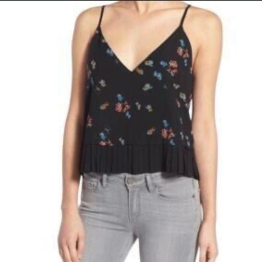 Rebecca Minkoff Black Floral Pleated Hem Cami Top Women Size S